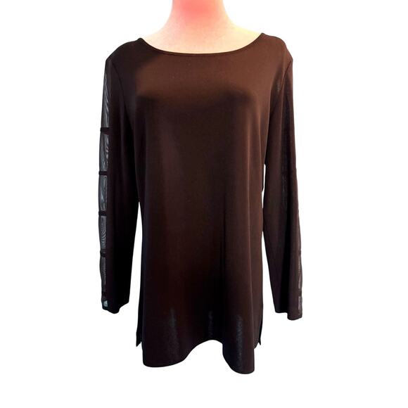EUC Exclusively Misook Pullover Knit Top Sheer Long Sleeves Light Shoulder Pad M - Picture 1 of 5